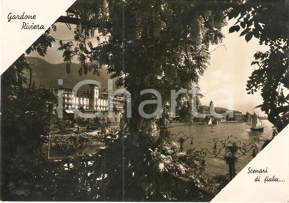 Cartolina originale da collezione 1955 ca GARDONE RIVIERA BS Scorcio panoramico sul lago Cartolina ANIMATA FG NV 1