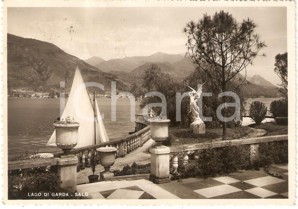 Cartolina originale da collezione 1949 SALO  BS Panorama sul lago da giardini villa Cartolina postale FG VG 1