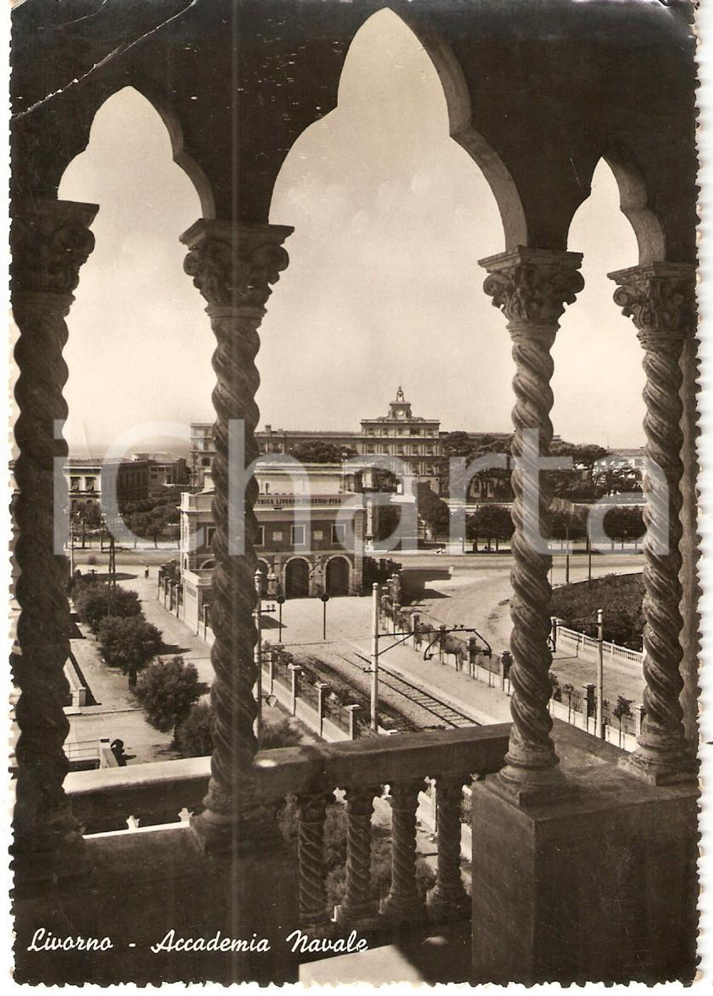 Cartolina originale da collezione 1951 LIVORNO Accademia Navale e ferrovia TIRRENIAPISA Cartolina FG VG 1