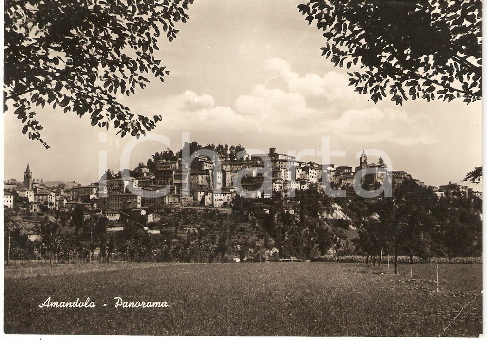 Cartolina originale da collezione 1950 ca AMANDOLA FM Veduta panoramica del paese Cartolina postale FG NV 1