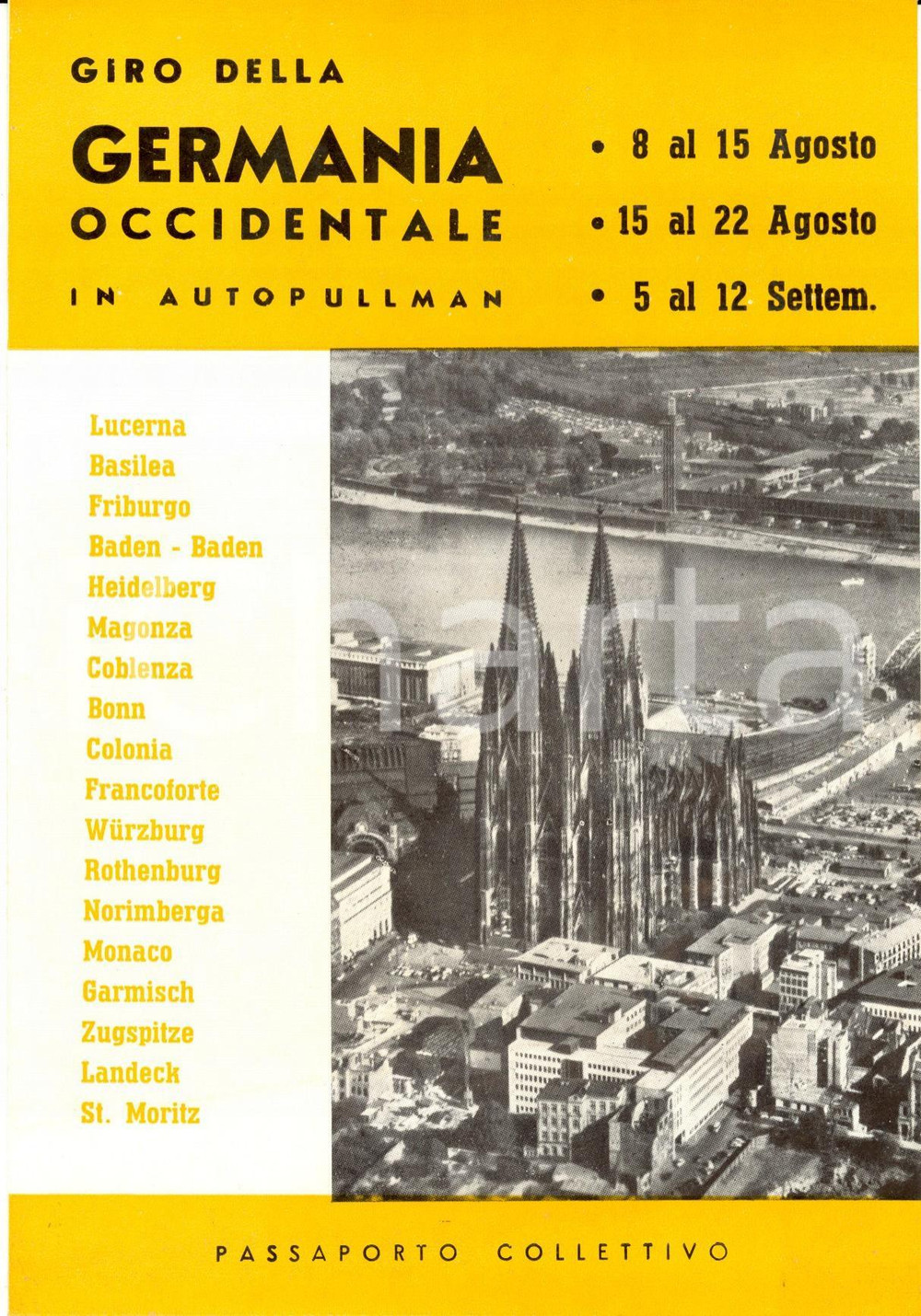 Materiale pubblicitario d’epoca 1954 MILANO Viaggi CASTELLO Giro della GERMANIA occidentale Opuscolo con mappa 1