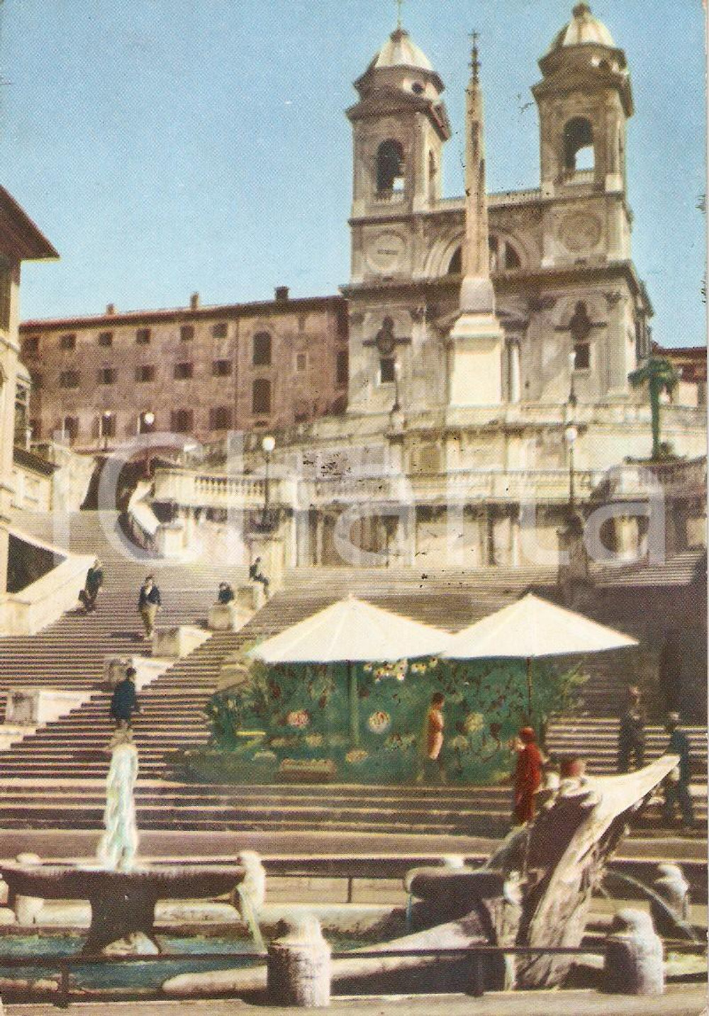 Cartolina originale da collezione 1950 ROMA TrinitÃ  dei Monti Cartolina postale ANIMATA FG VG 1