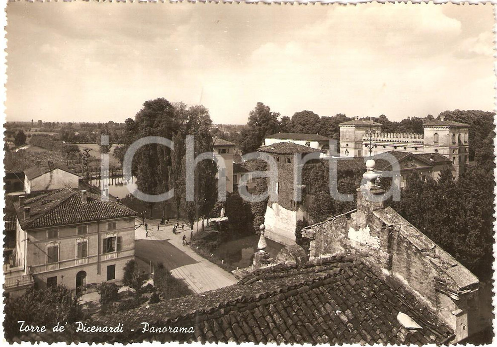 Cartolina originale da collezione 1950 ca TORRE DE  PICENARDI CR Veduta panoramica aerea Cartolina ANIMATA FG NV 1