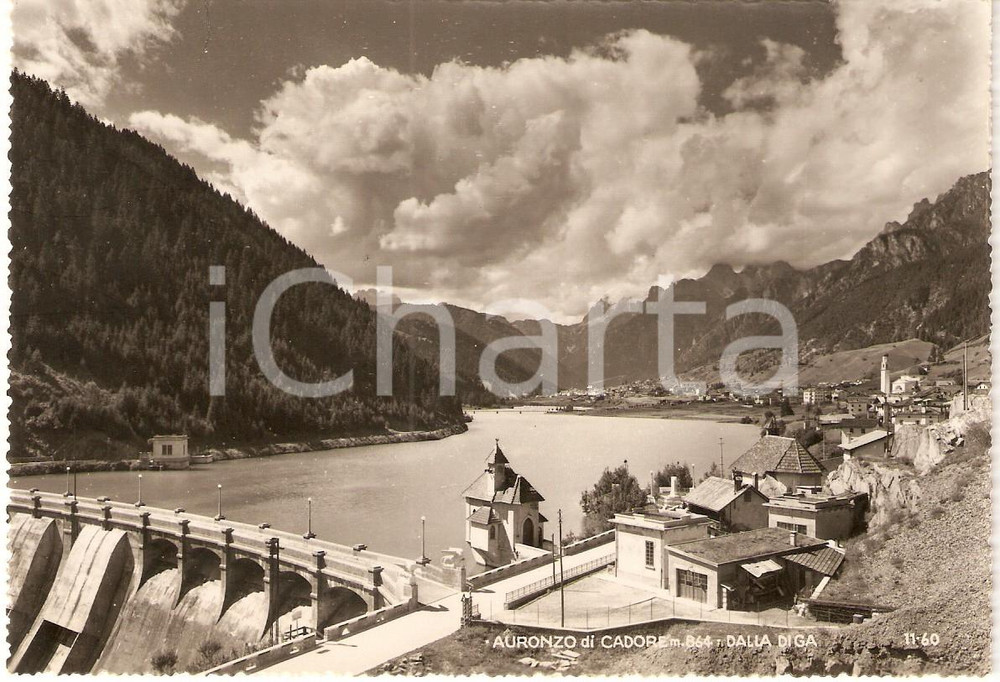 Cartolina originale da collezione 1950 ca AURONZO DI CADORE BL Panorama dalla diga Cartolina postale FG NV 1