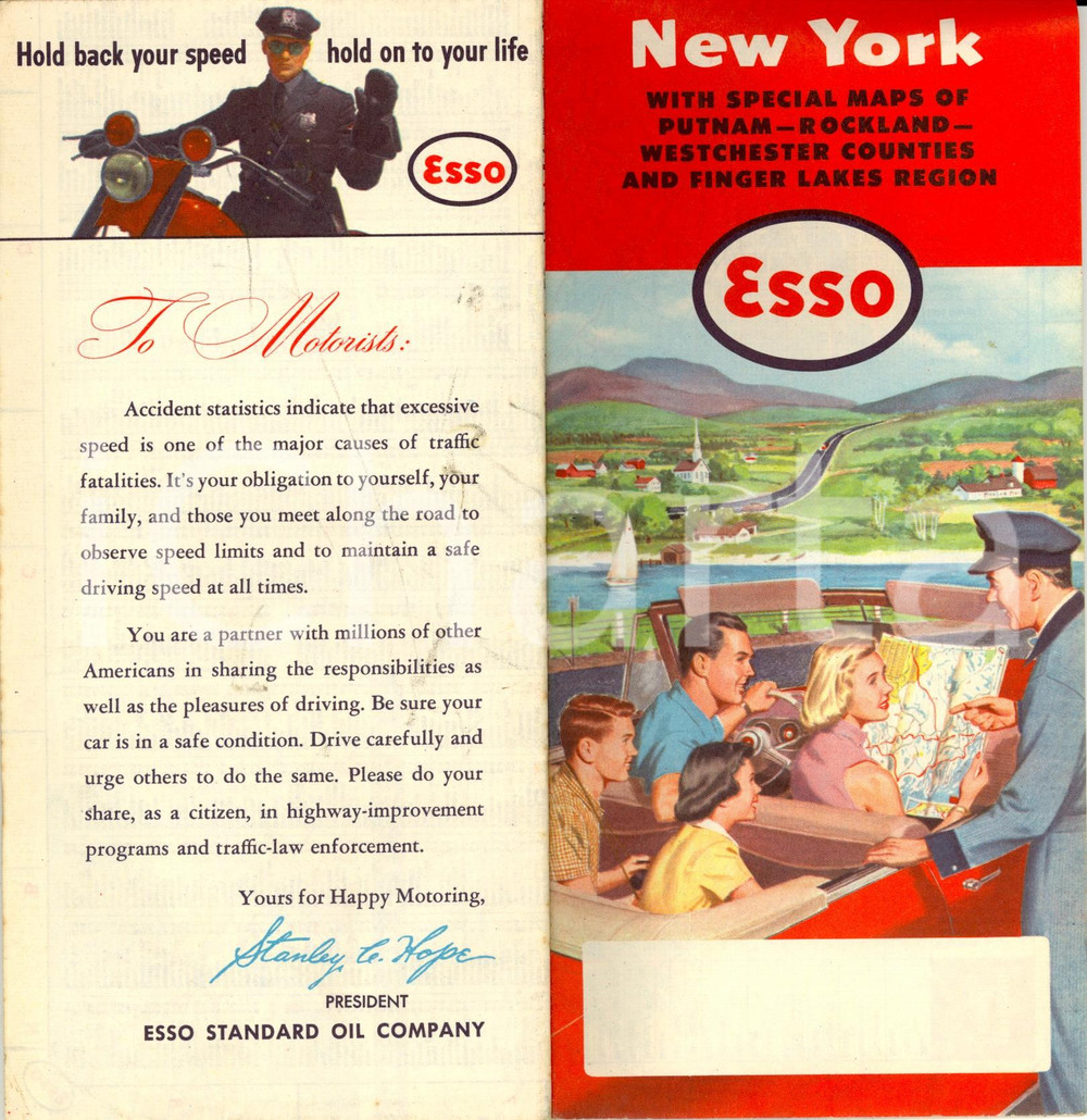 Mappa, planimetria storica 1954 NEW YORK with maps PUTNAM, ROCKLAND and FINGER LAKES Carta stradale ESSO 1