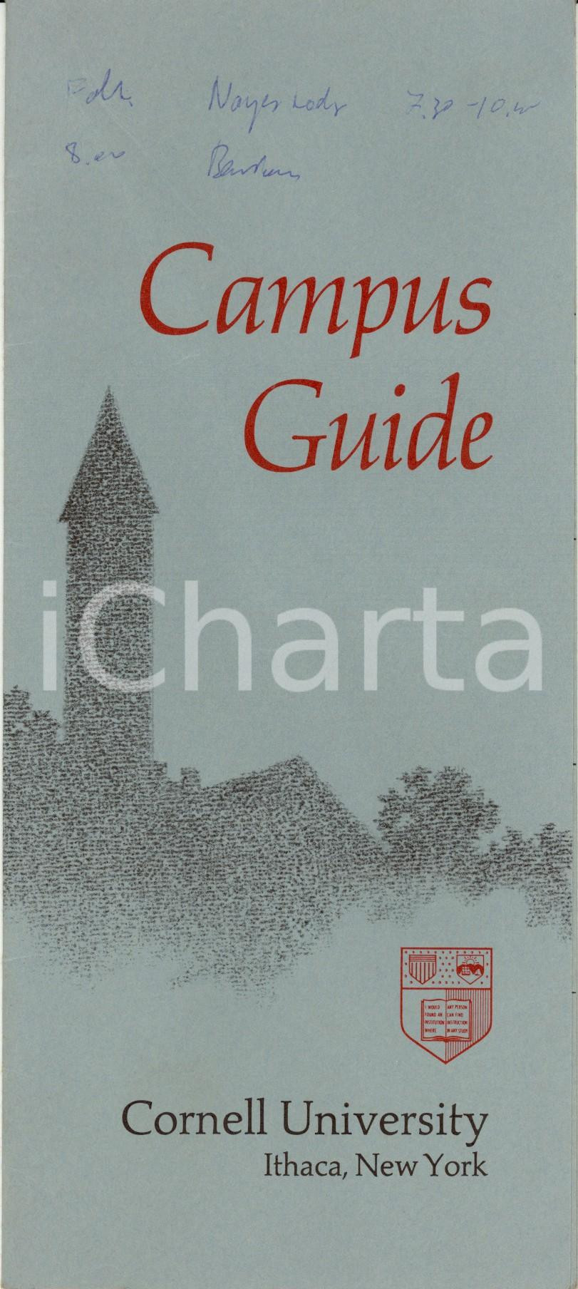 Mappa, planimetria storica 1966 ITHACA NEW YORK CORNELL University campus guide Opuscolo con mappa 1