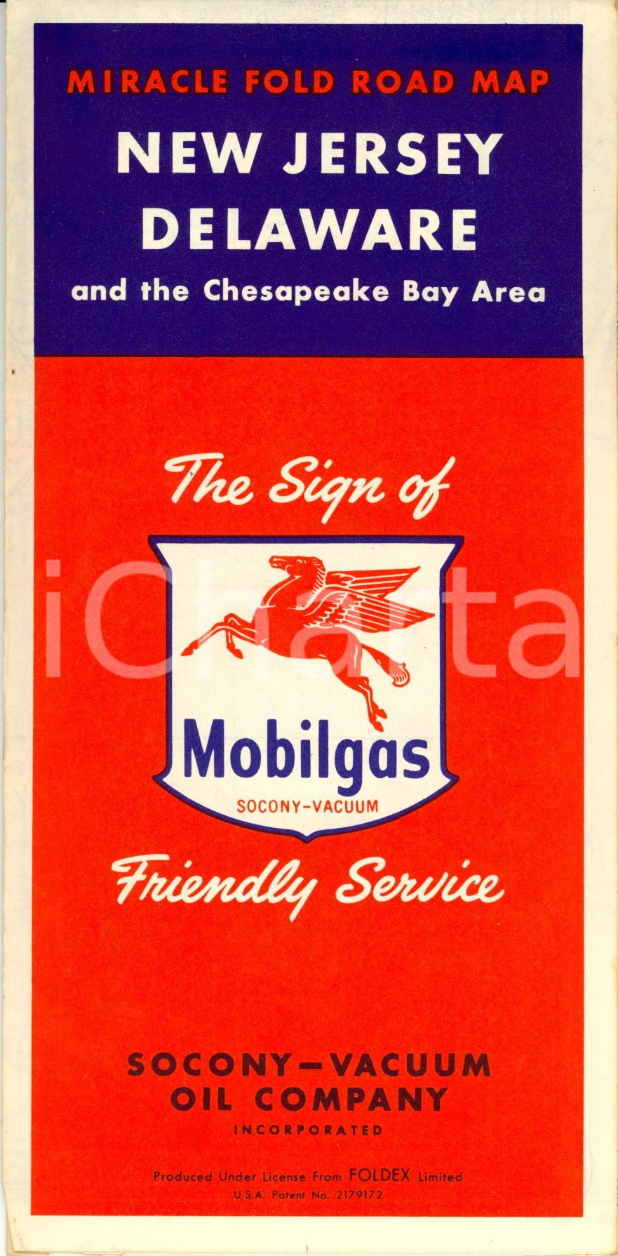 Mappa, planimetria storica 1955 ca NEW JERSEY, DELAWARE, CHESAPEAKE BAY road map MOBILGAS SOCONYVACUUM 1