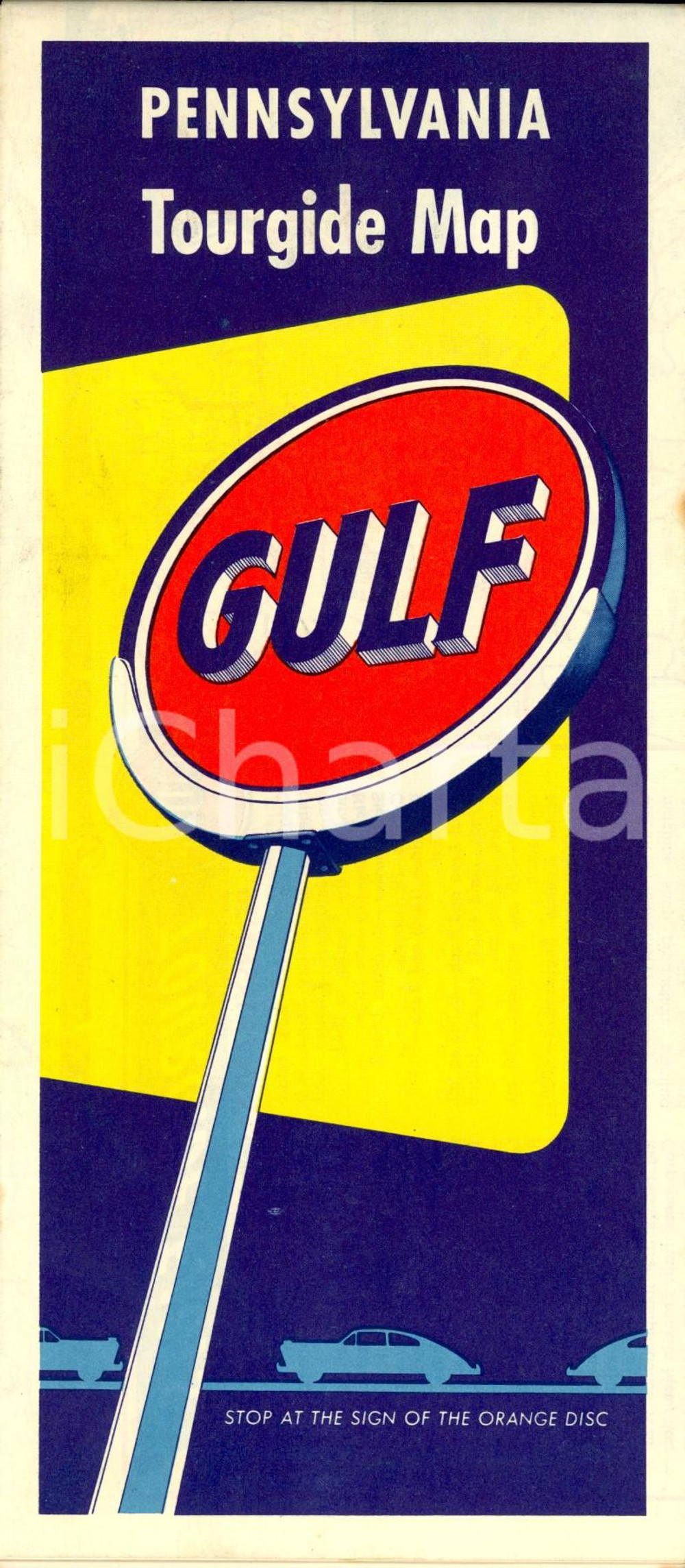 Mappa, planimetria storica 1955 ca PENNSYLVANIA USA Tourgide map Carta geografica stradale GULF Oil 1