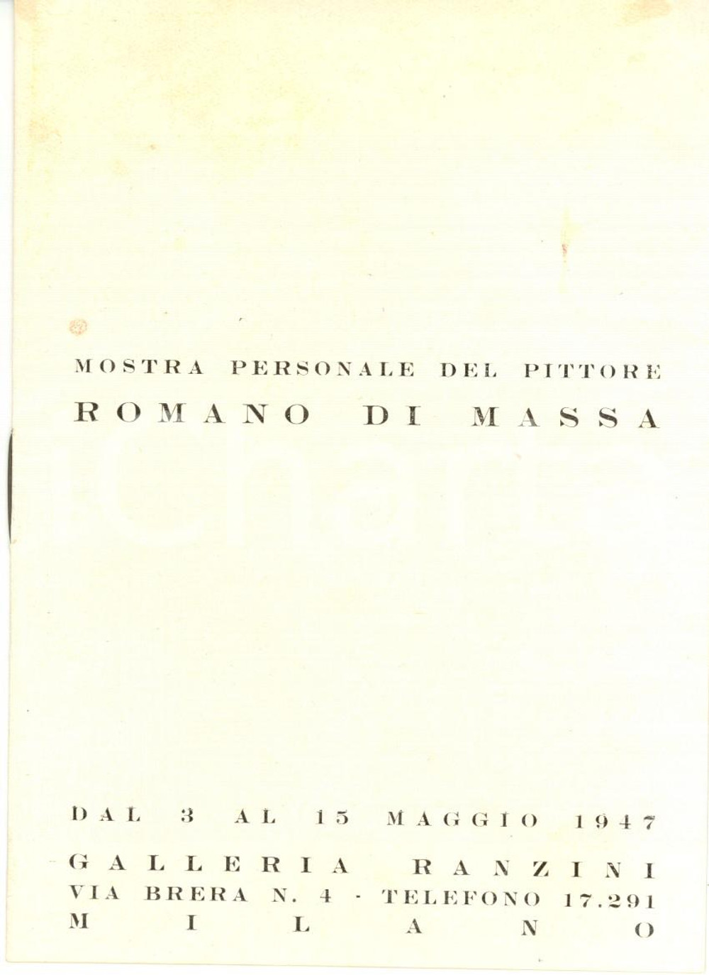 Libro, pubblicazione d epoca 1947 MILANO Galleria RANZINI Romano DI MASSA Catalogo illustrato DANNEGGIATO 1