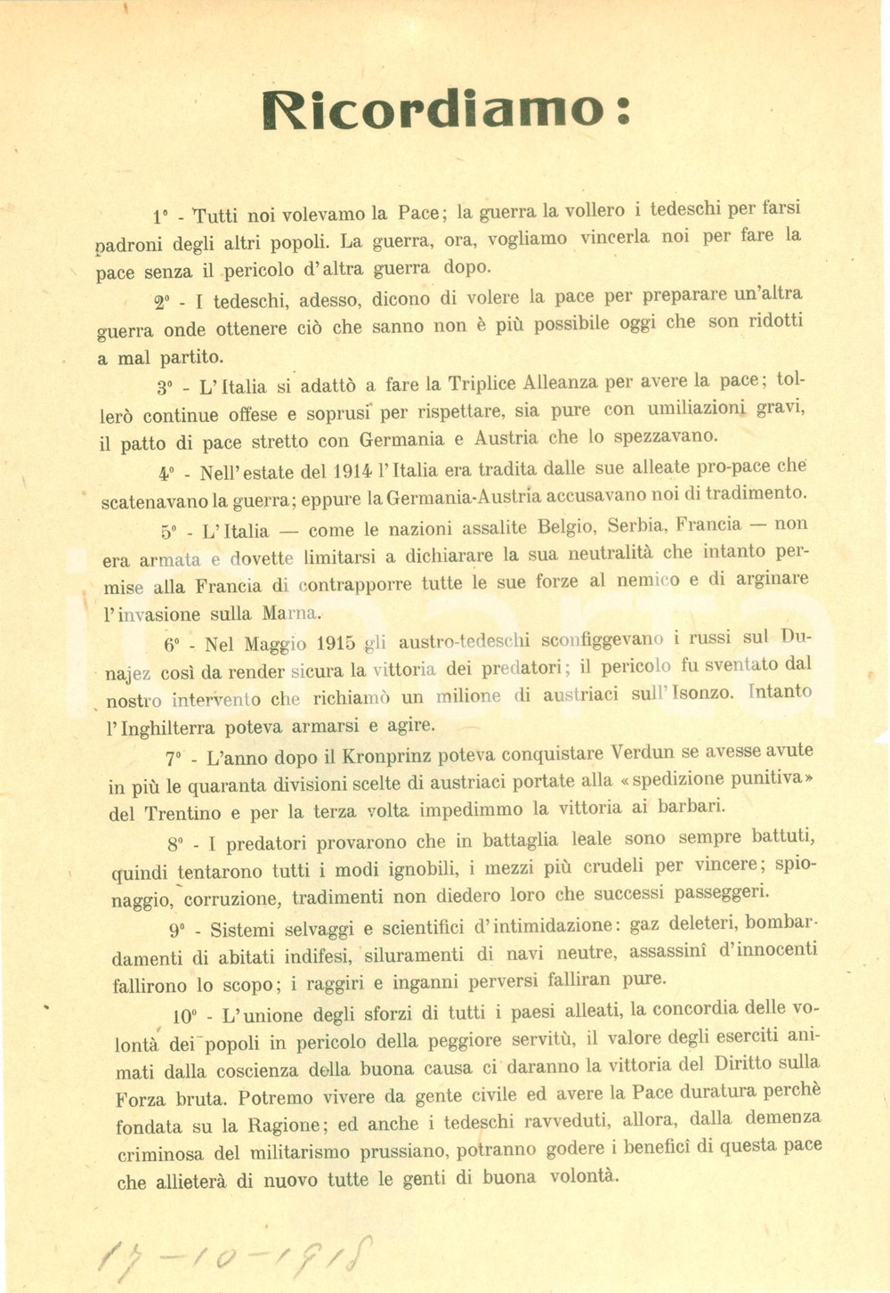 Documento originale, autentico 1918 PROPAGANDA WW1 I tedeschi hanno voluto la guerra per dominare i popoli 1