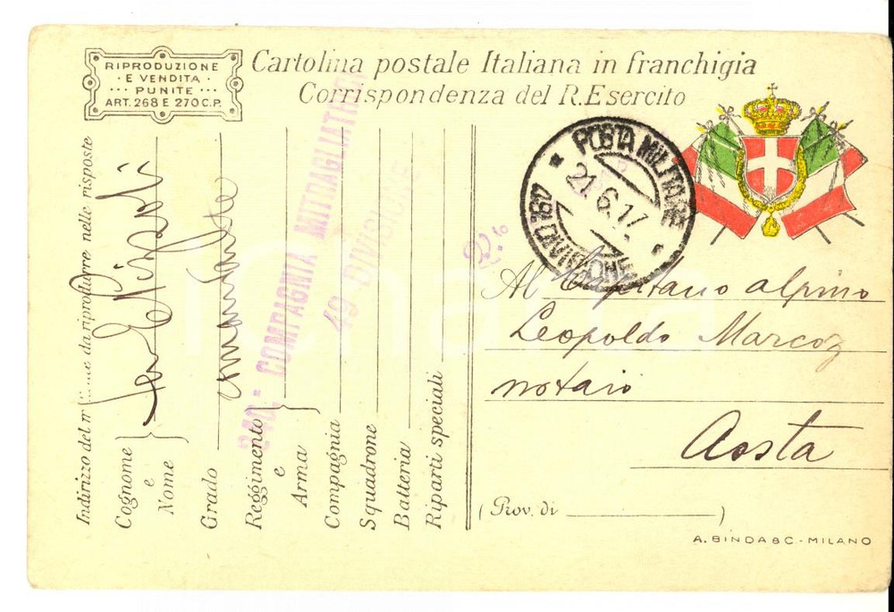 Cartolina originale da collezione 1917 WW1 Momenti indimenticabili al comando della fanteria Ten. E. PIZZOLI 1