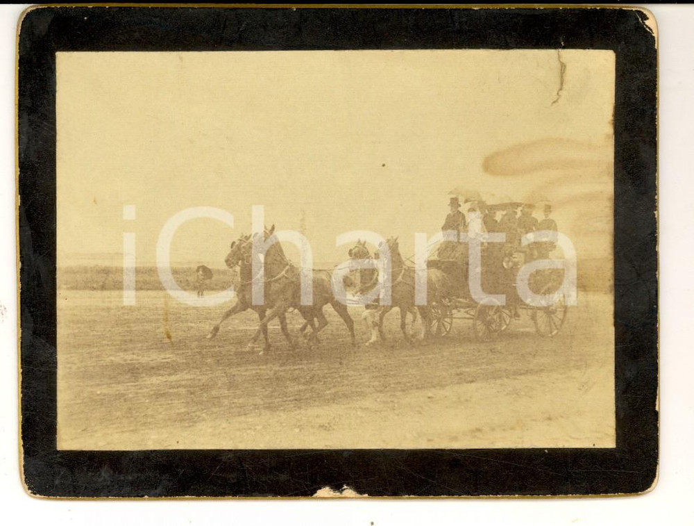 Fotografia d epoca originale 1910 ca AREA LOMBARDA Nobili a passeggio su un tiro a quattro Foto 13x10 1
