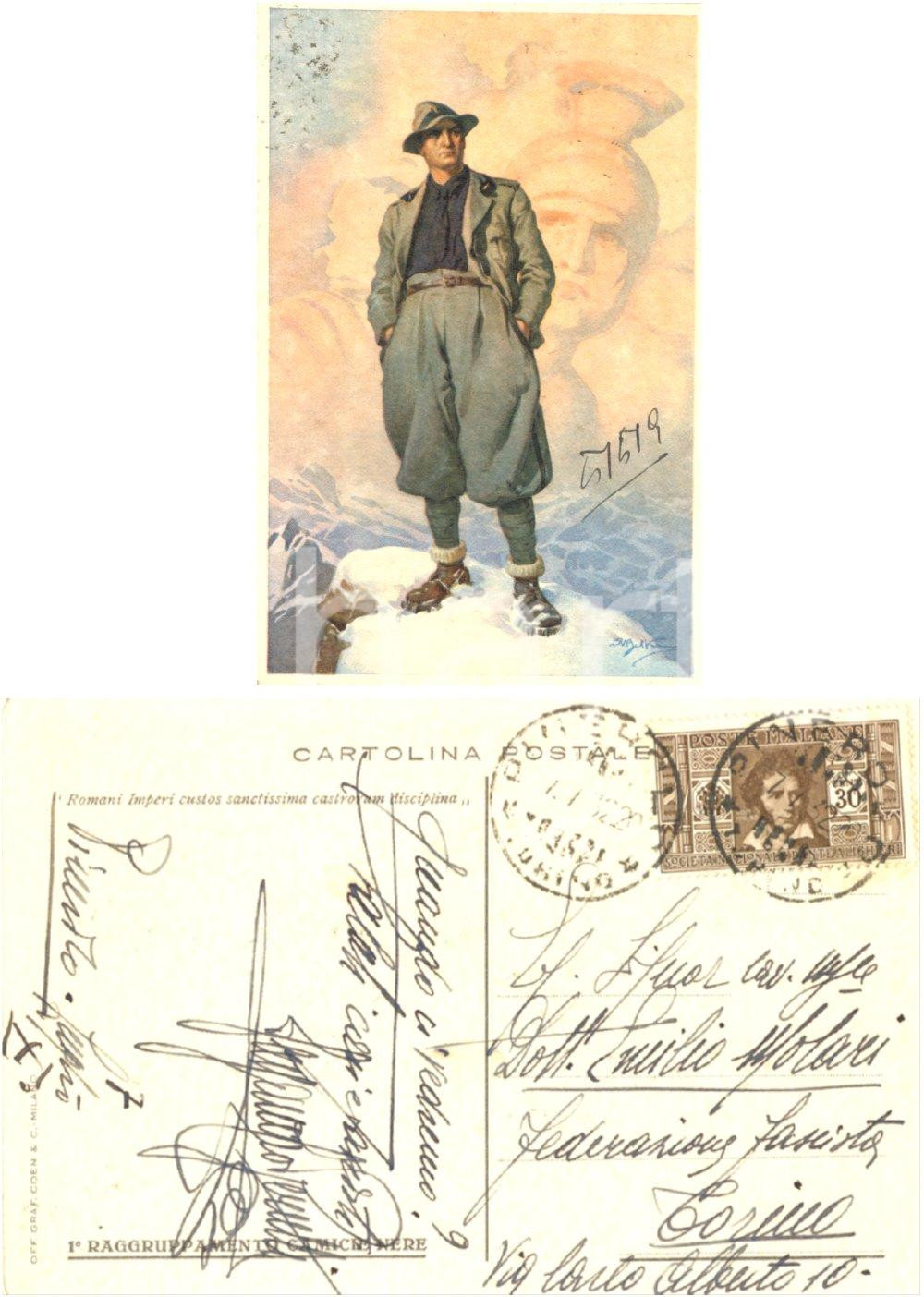 Autografo originale 1932 PINEROLO Saluti fascisti Alessandro BERUTTI  a Emilio MOLARI Autografo 1