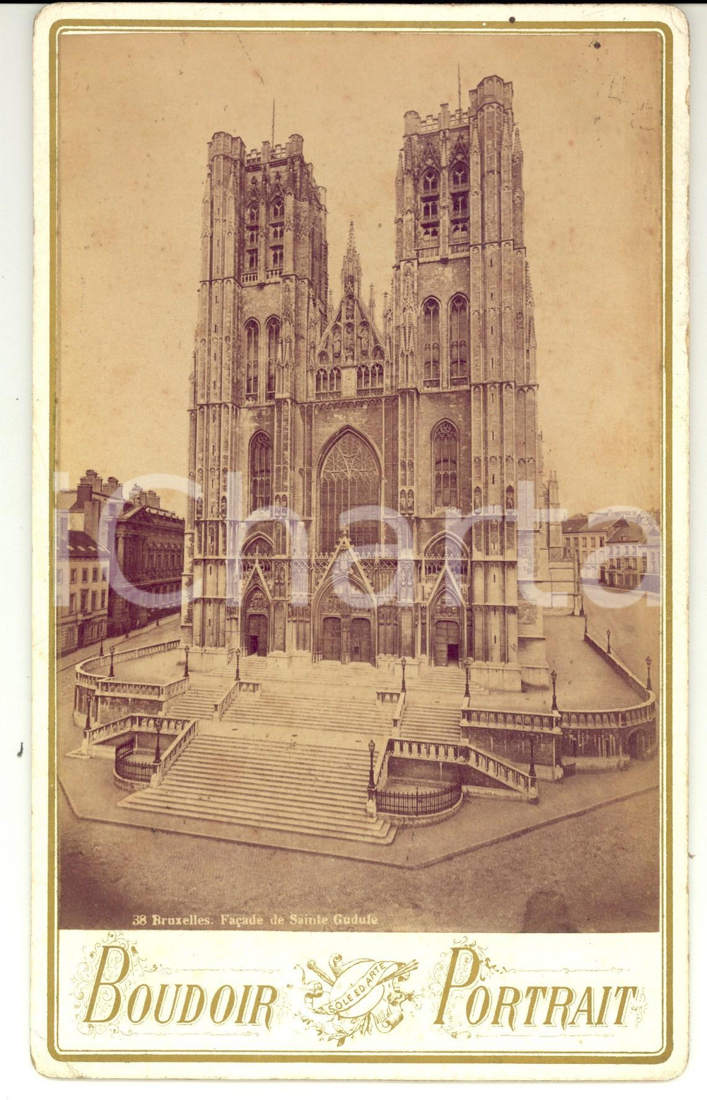 Fotografia d epoca originale 1890 ca BRUXELLES B FaÃ§ade de SAINTE GUDULE Photo VINTAGE BOUDOIR 1