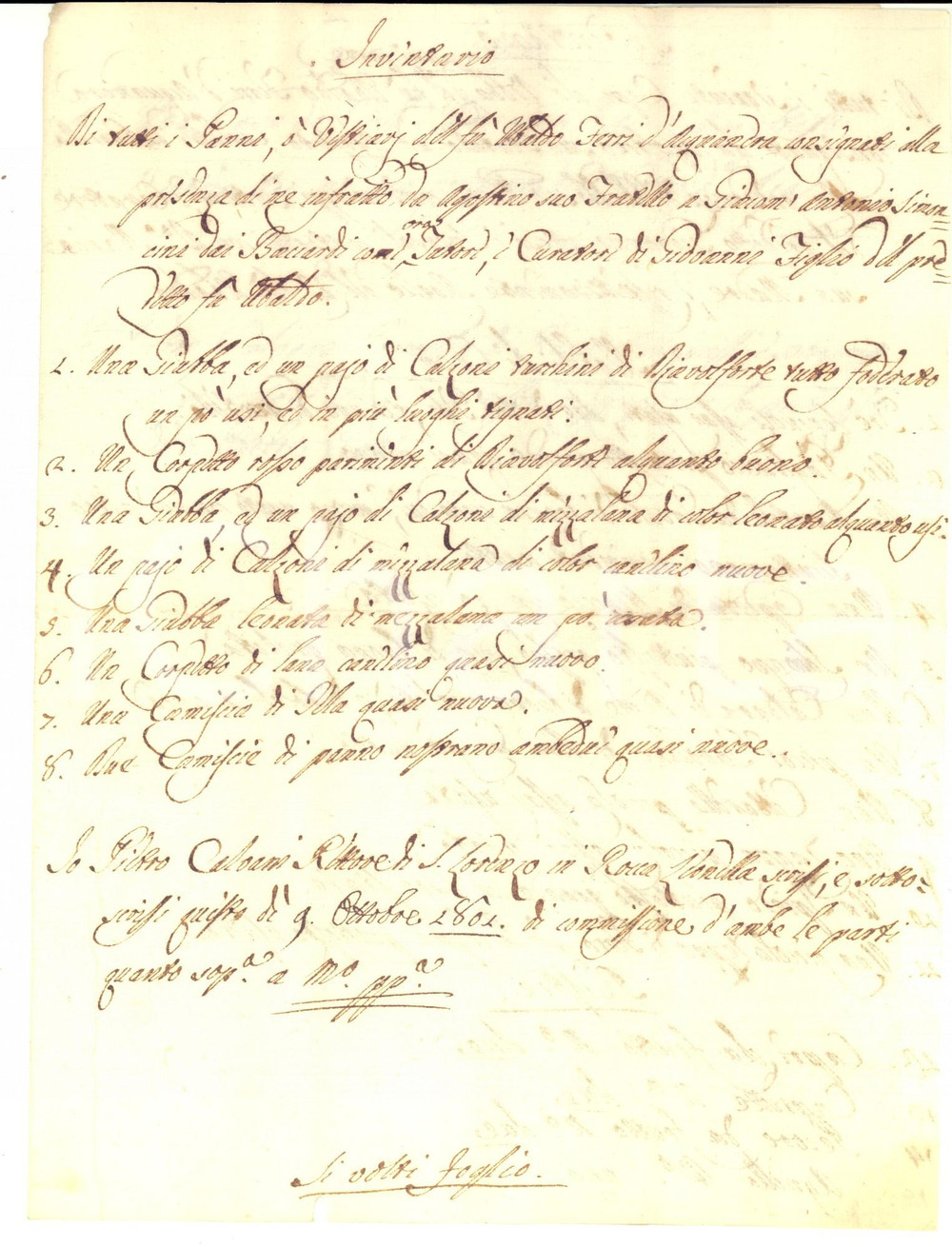 Documento originale, autentico 1801 ROCCA LEONELLA PU Inventario panni e mobili del defunto Ubaldo FERRI 1