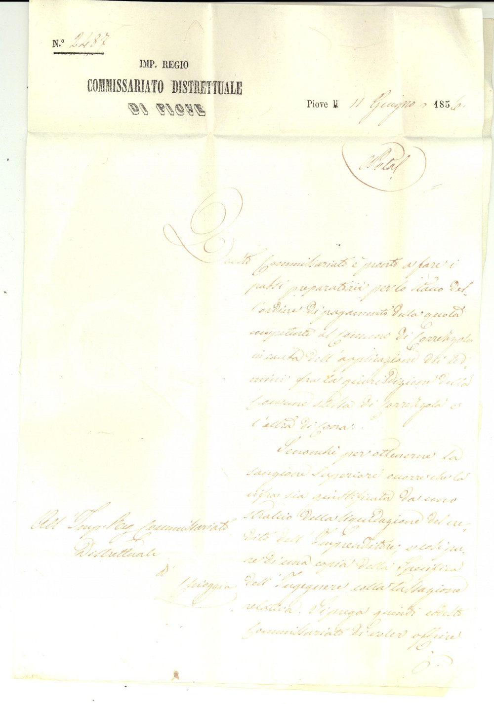 Manoscritto, lettera originale 1856 CORREZZOLA PD Incasso competenze per lavori svolti Prefilatelica 1