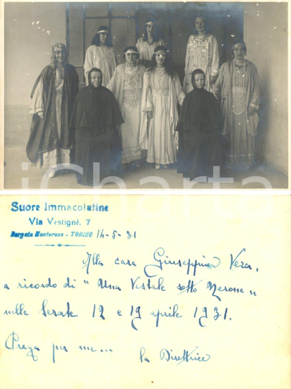 Fotografia d epoca originale 1931 TORINO SUORE IMMACOLATINE Alunne recitano in  Una vestale sotto Nerone 1