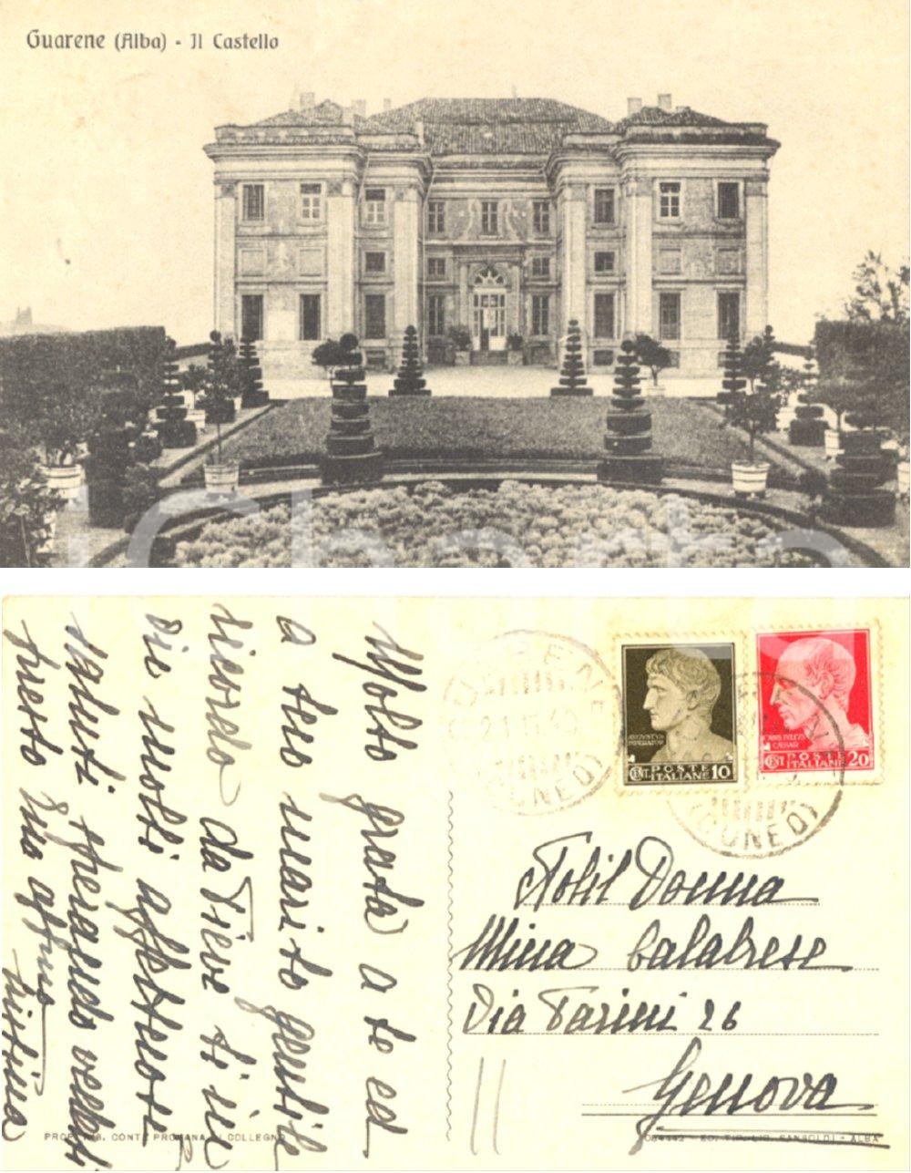 Autografo originale 1940 GUARENE D ALBA CN Il castello Autografo Cristina PROVANA DI COLLEGNO 1