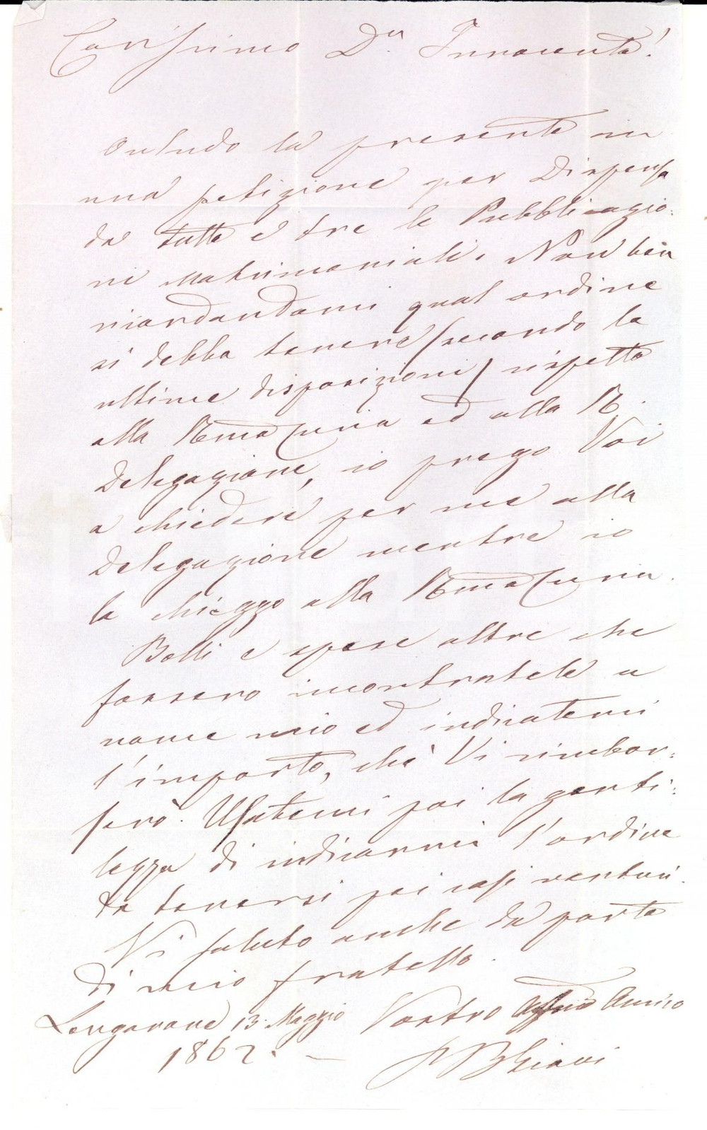 1862 LONGARONE (BL) Dubbi di padre GIANI sulle pubblicazioni matrimoniali