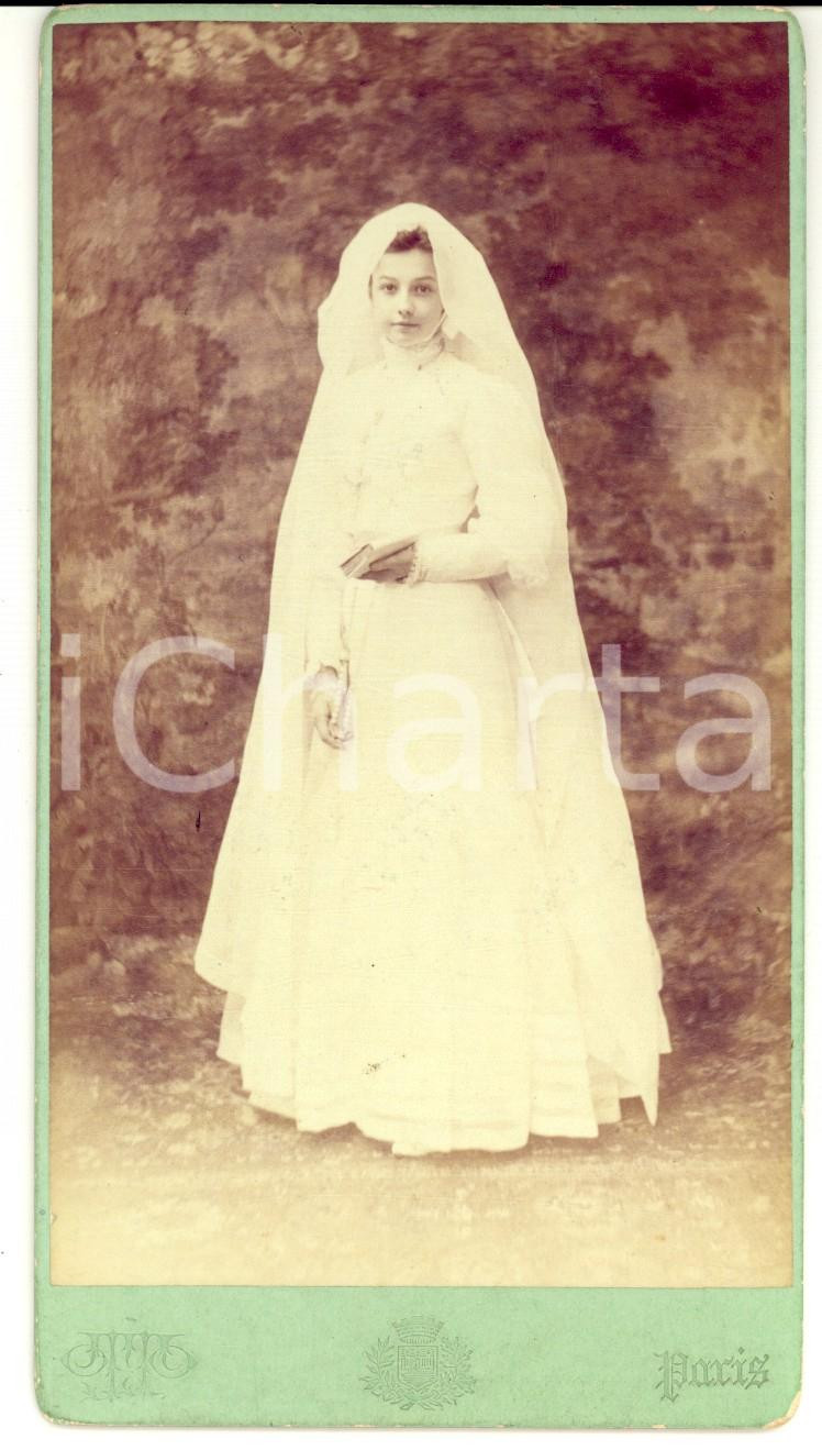 Fotografia d epoca originale 1910 ca PARIS F Bambina nel giorno della Prima Comunione Fotografia OTTO 1