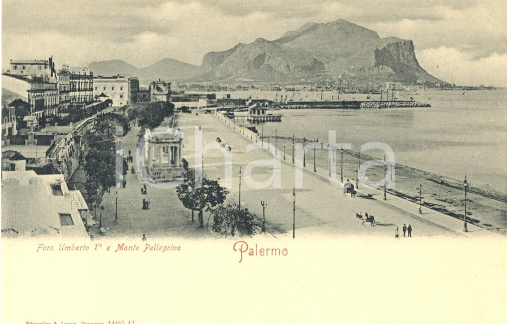 Cartolina originale da collezione 1900 ca PALERMO Passanti per corso UMBERTO I e MONTE PELLEGRINO ANIMATA FP NV 1