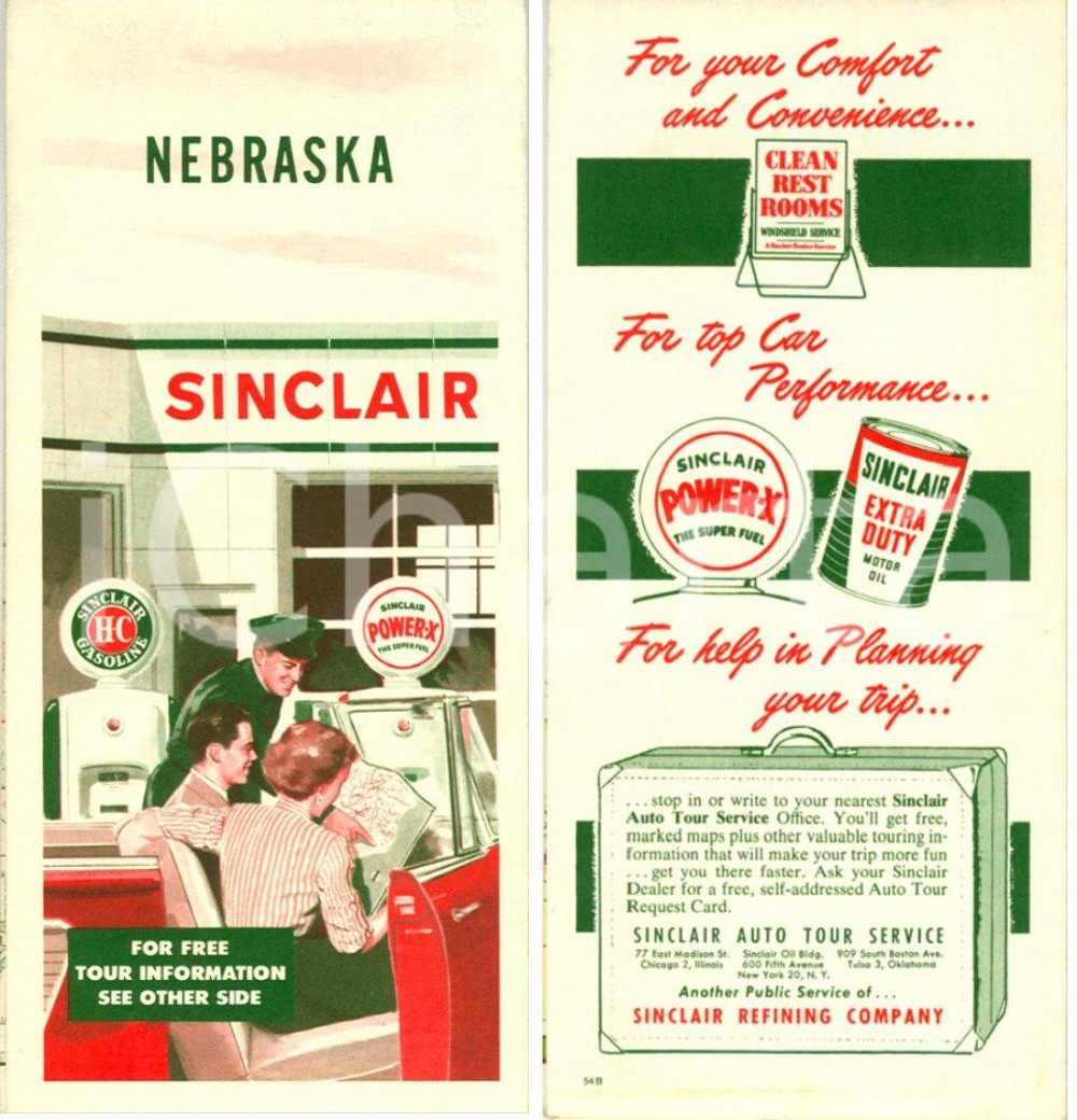Materiale pubblicitario d’epoca 1955 ca NEBRASKA USA Highway map of the State Pubblicitaria SINCLAIR oil 1