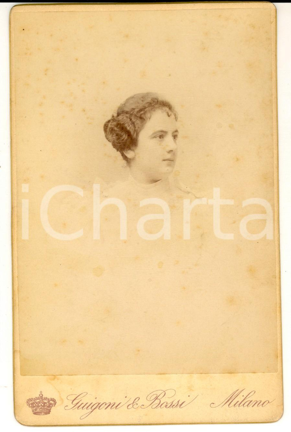 Fotografia d epoca originale 1890 ca MILANO Ritratto di giovane donna Foto GUIGONI e BOSSI 11x16 cm 1