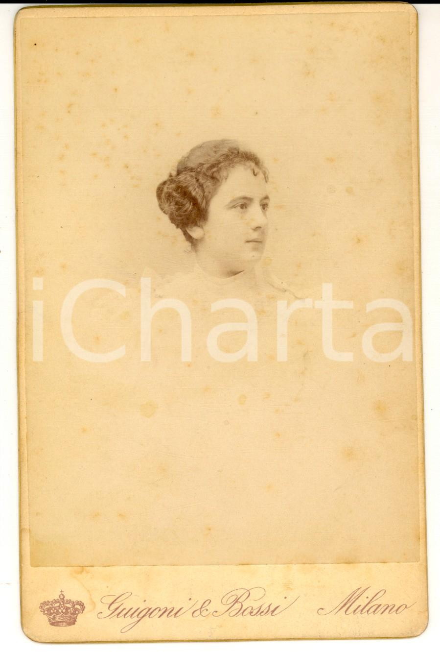 Fotografia d epoca originale 1890 ca MILANO Ritratto di giovane donna Foto GUIGONI e BOSSI 11x16 cm 1
