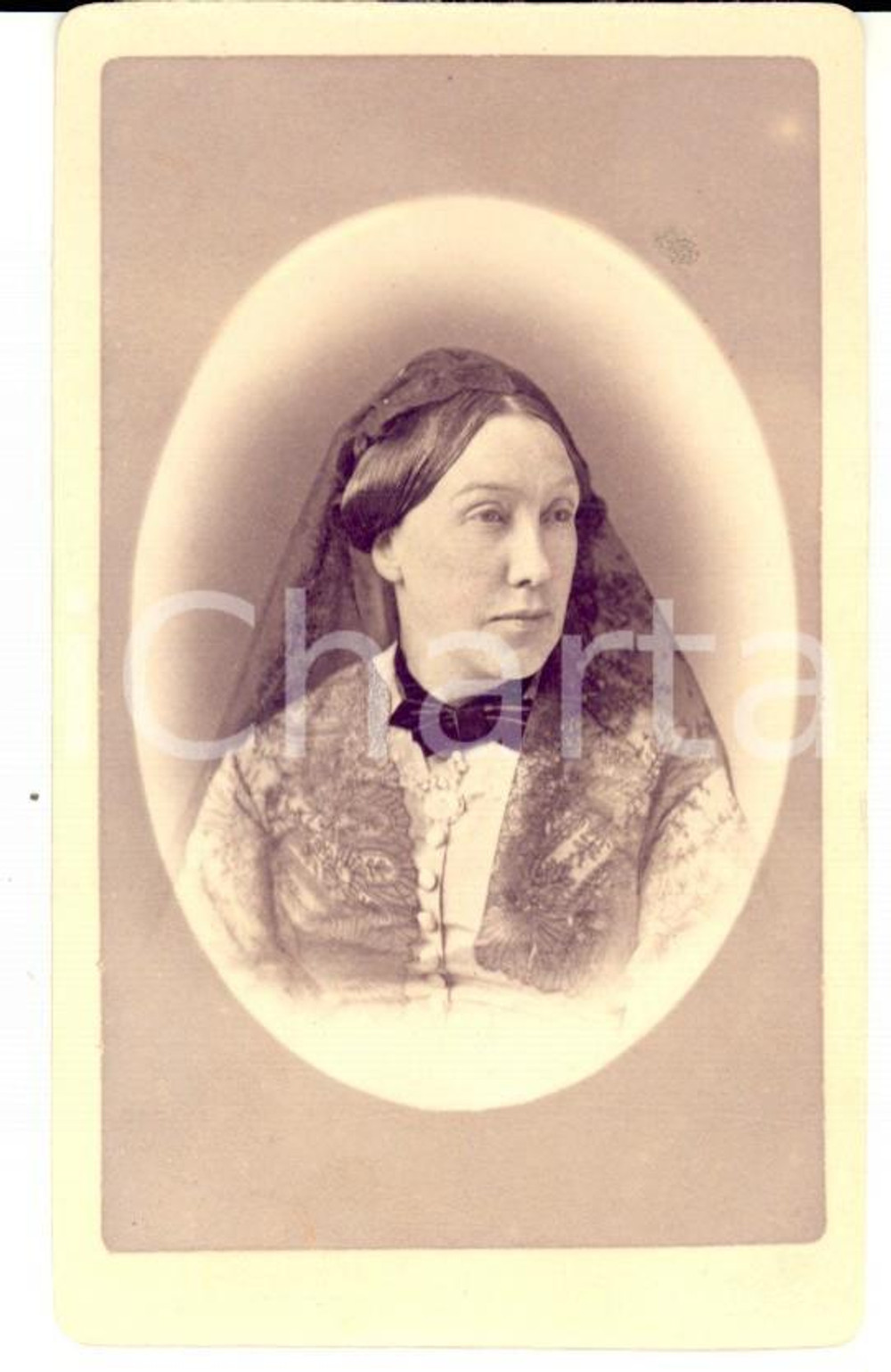 Fotografia d epoca originale 1880 ca GENOVA Ritratto di donna con velo nero Fotografia GIULIO ROSSI 1