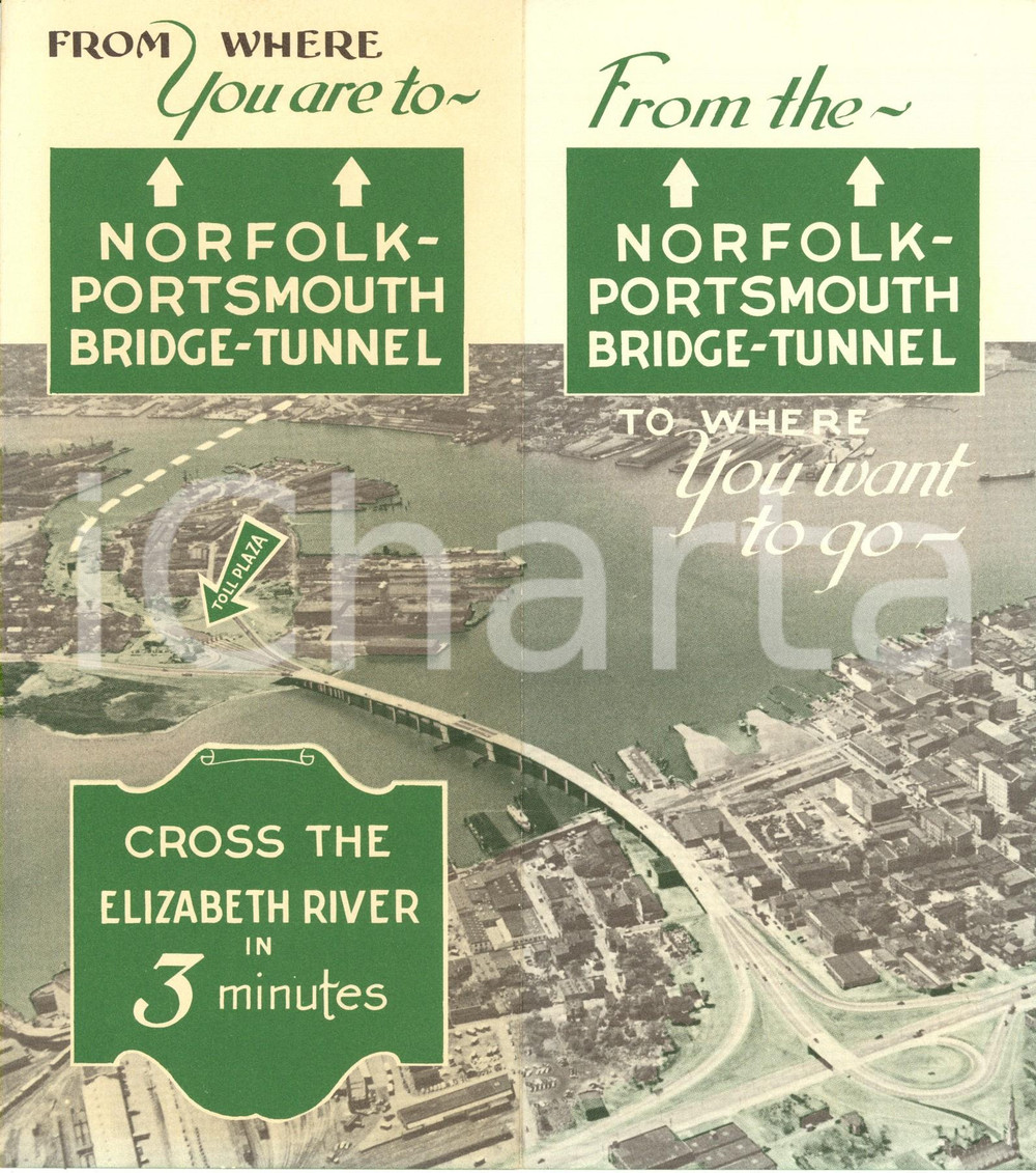 Materiale pubblicitario d’epoca 1955 ca VIRGINIA USA NORFOLKPORTSMOUTH bridge tunnel To where you want to go 1