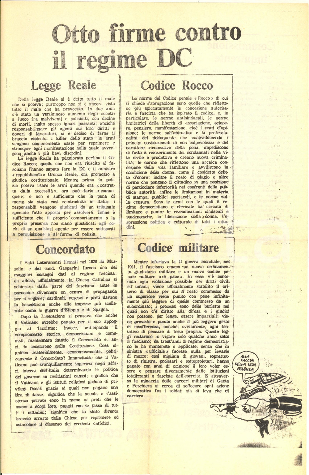 Materiale pubblicitario d’epoca 1980 MILANO LOTTA CONTINUA Otto firme contro la DC Volantino ciclostilato 1