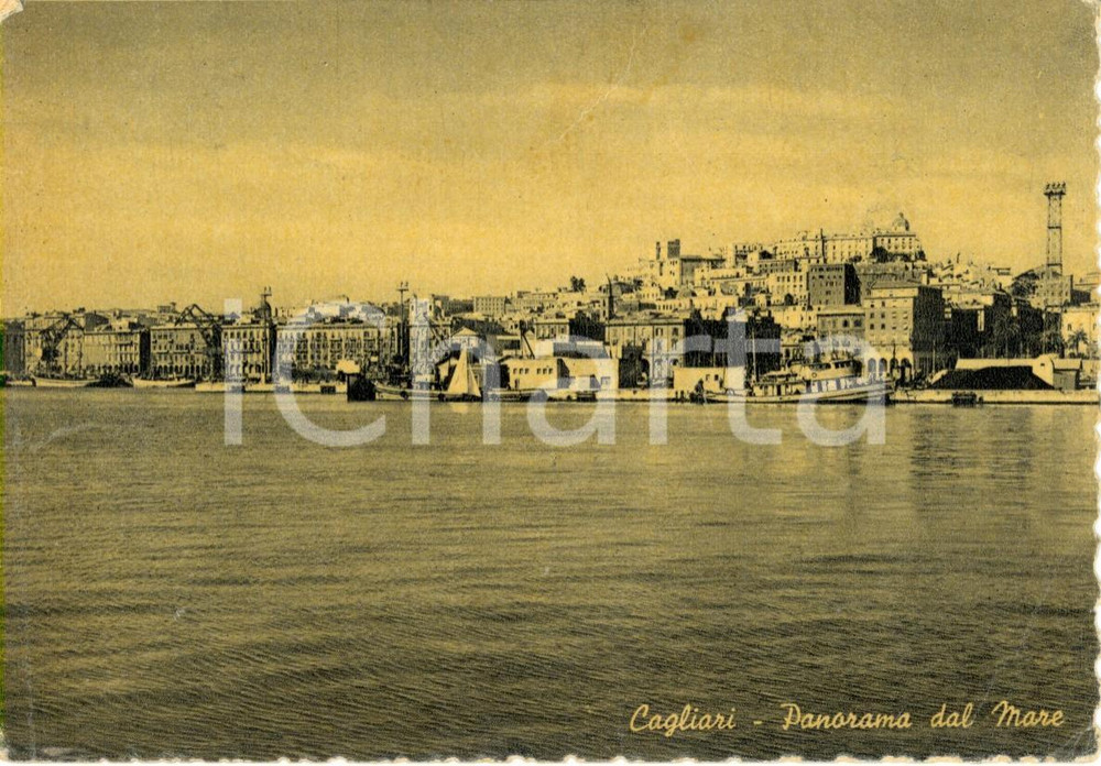 Cartolina originale da collezione 1954 CAGLIARI Veduta panoramica della cittÃ  dal mare Cartolina postale FG VG 1