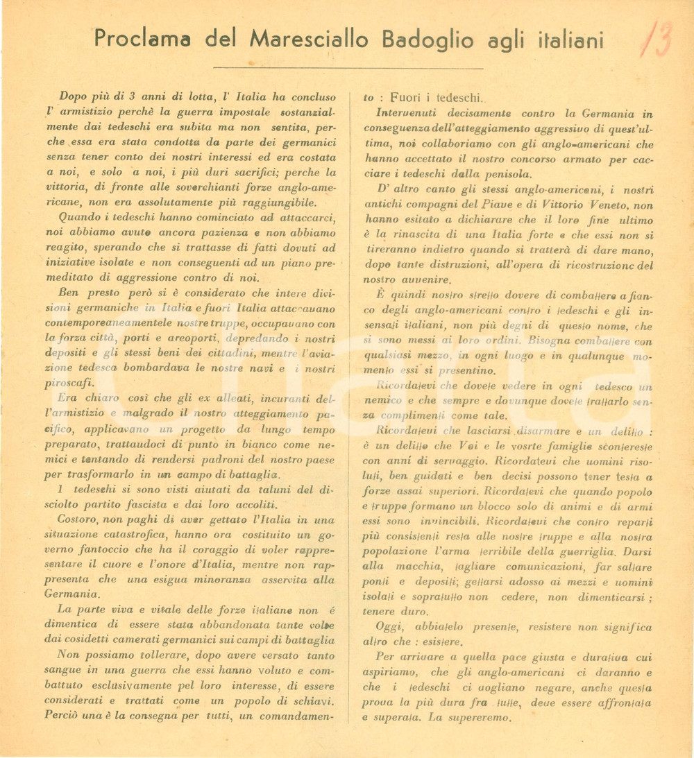 Documento originale, autentico 1943 WW2 Proclama Pietro BADOGLIO Tedeschi nemici vogliono nostra schiavitù 4 1