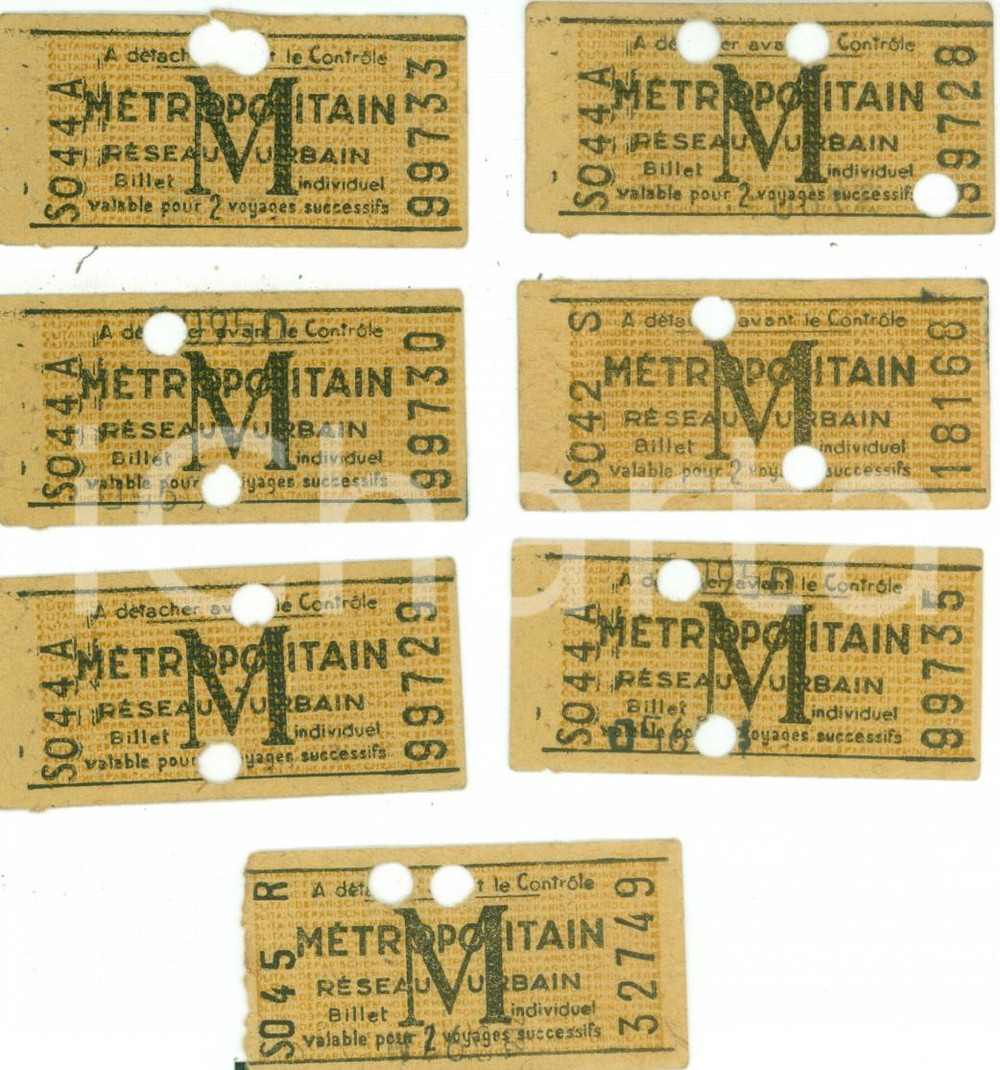 Oggetto da collezione cartaceo 1950 ca PARIS Metropolitaine rete urbana Lotto di 7 BIGLIETTI 1