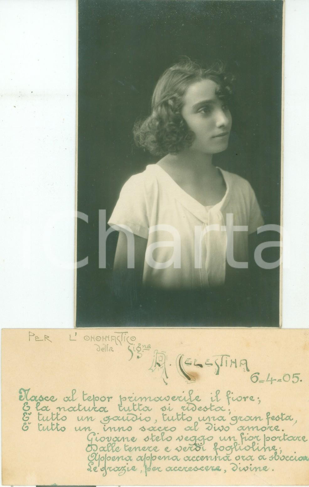 Fotografia d epoca originale 1905 ALESSANDRIA Ritratto della piccola Celestina per l onomastico con bigleitto 1