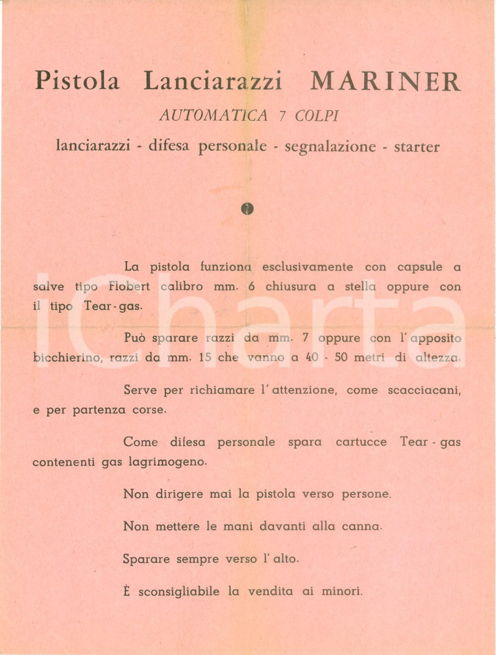 Fotografia d epoca originale 1950 ca SCHEDA TECNICA Pistola lanciarazzi MARINER con descrizione SOLO SCHEDA 1