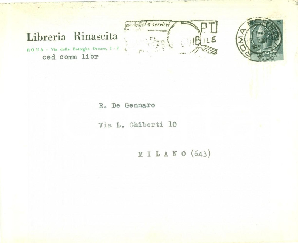 Manoscritto, lettera originale 1959 ROMA Libreria Rinascita Busta intestata priva di contenuto 1