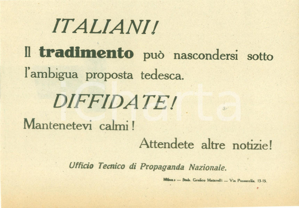 Documento originale, autentico 1918 PROPAGANDA WW1 Il tradimento si nasconde sotto proposte della GERMANIA 1