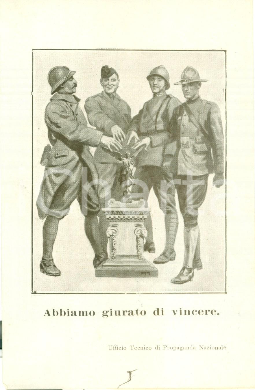 Documento originale, autentico 1918 PROPAGANDA WW1 Abbiamo giurato di vincere Biglietto licenza serale 1