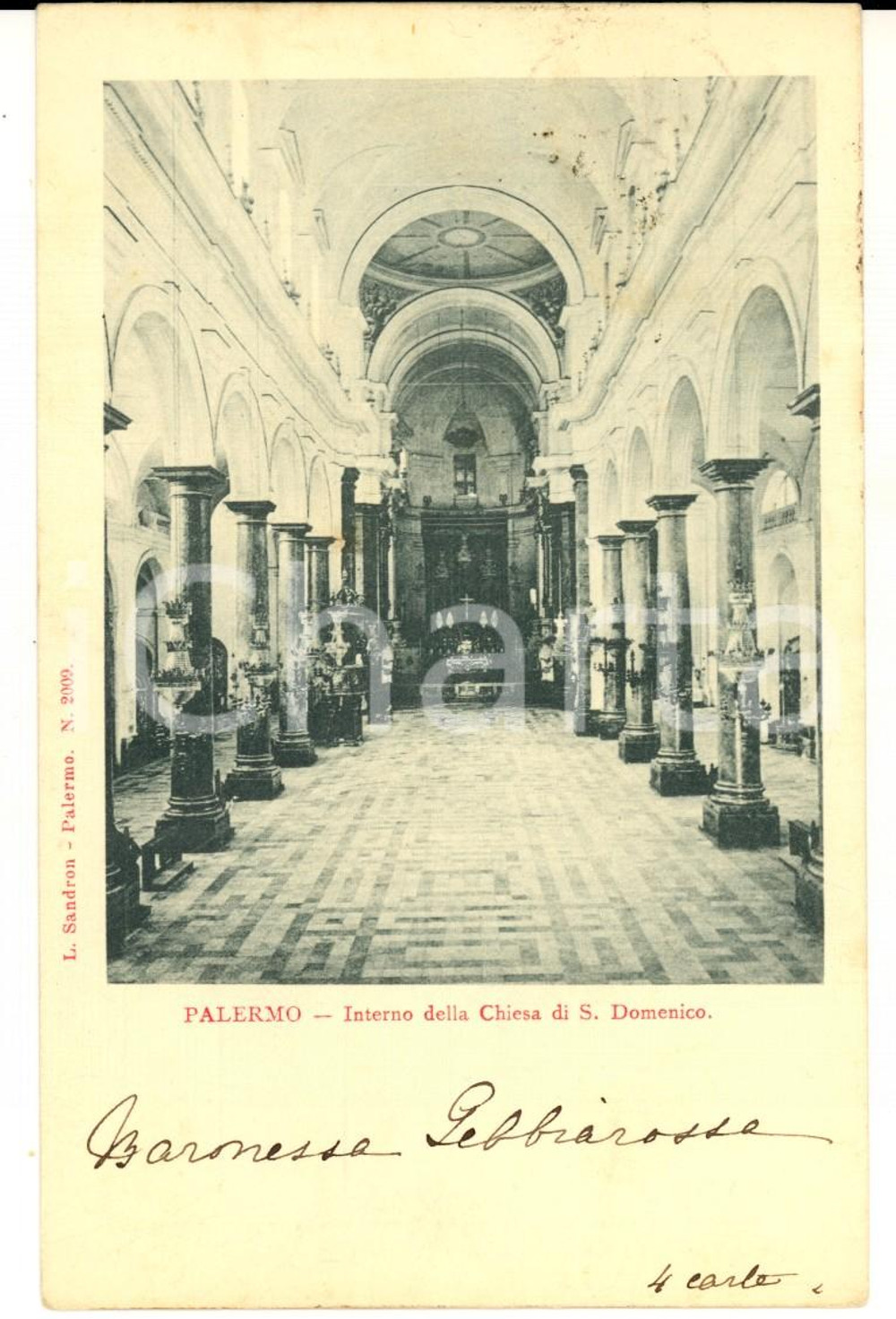 Autografo originale 1901 PALERMO Chiesa di San Domenico Cartolina baronessa GEBBIAROSSA FP VG 1