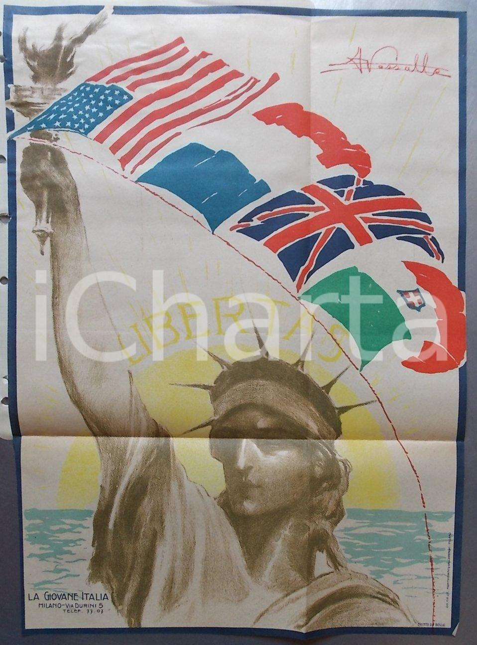 Documento originale, autentico 1918 PROPAGANDA WW1 La Giovane Italia USA combattono per libertà Illus. VASSALLO 1