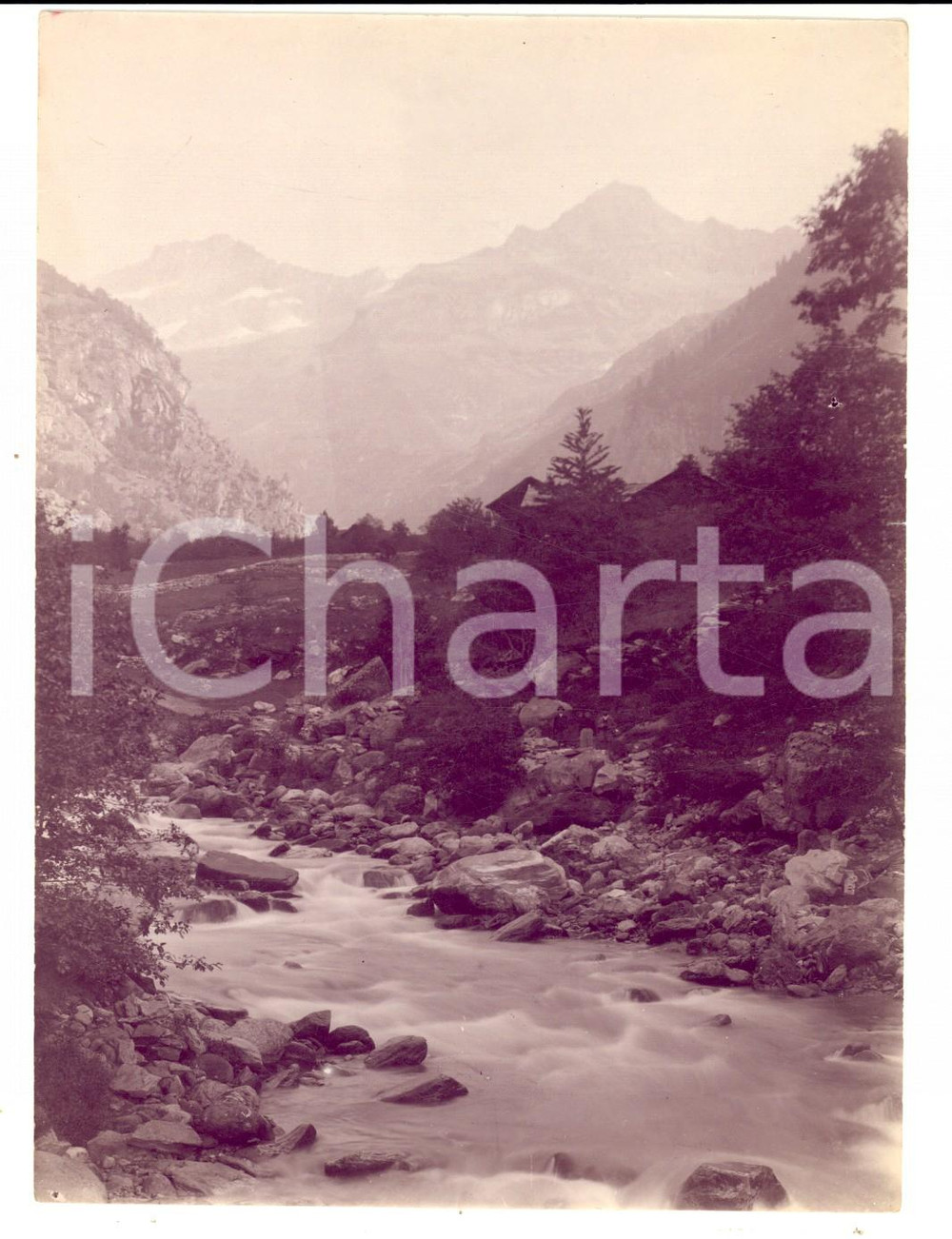 Fotografia d epoca originale 1920 ca ALAGNA VALSESIA VC Rocce lungo un torrente Foto VINTAGE 13 x 17 cm 1