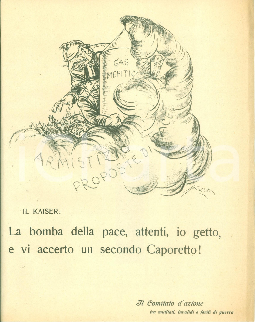 Documento originale, autentico 1918 PROPAGANDA WW1 Proposta di armistizio del KAISER nasconde gas mefitico 1