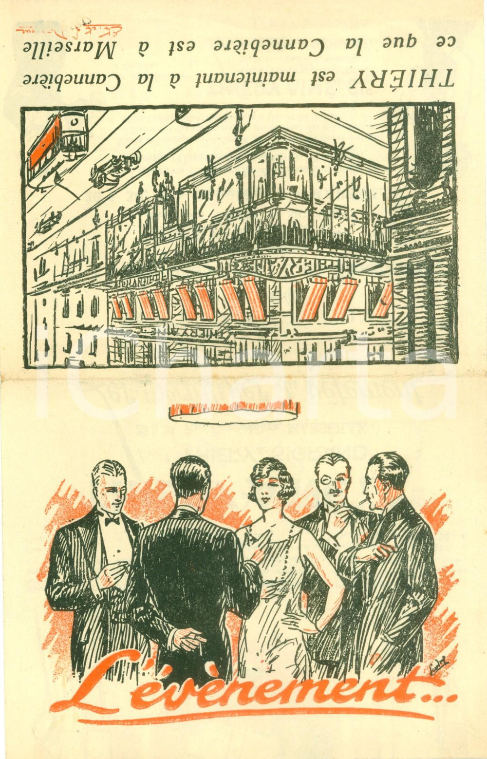 Materiale pubblicitario d’epoca 1925 ca MARSEILLE F Inauguration embellissements ThiÃ©ri AINE & C.ie ILLUSTRATO 1
