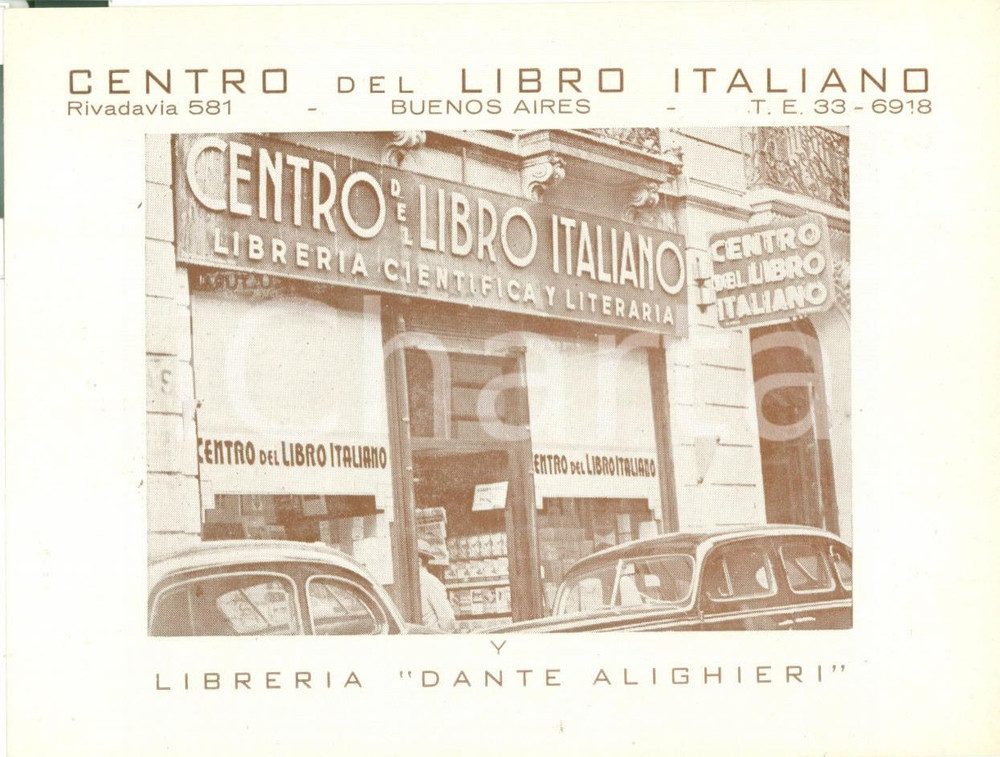 Materiale pubblicitario d’epoca 1950 ca BUENOS AIRES ARGENTINA Centro Libro Italiano Libreria DANTE ALIGHIERI 1
