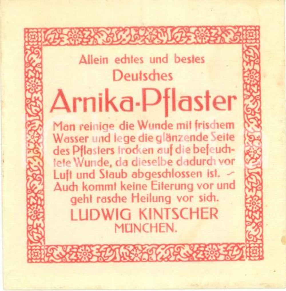 Materiale pubblicitario d’epoca 1940 ca MUNCHEN DE Ludwig KINTSCHER Farmaco ARNIKAPFLASTER Pubblicitario 1