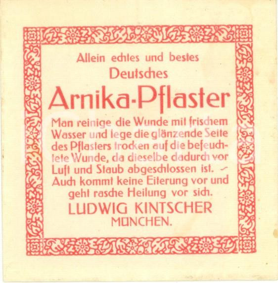 Materiale pubblicitario d’epoca 1940 ca MUNCHEN DE Ludwig KINTSCHER Farmaco ARNIKAPFLASTER Pubblicitario 1