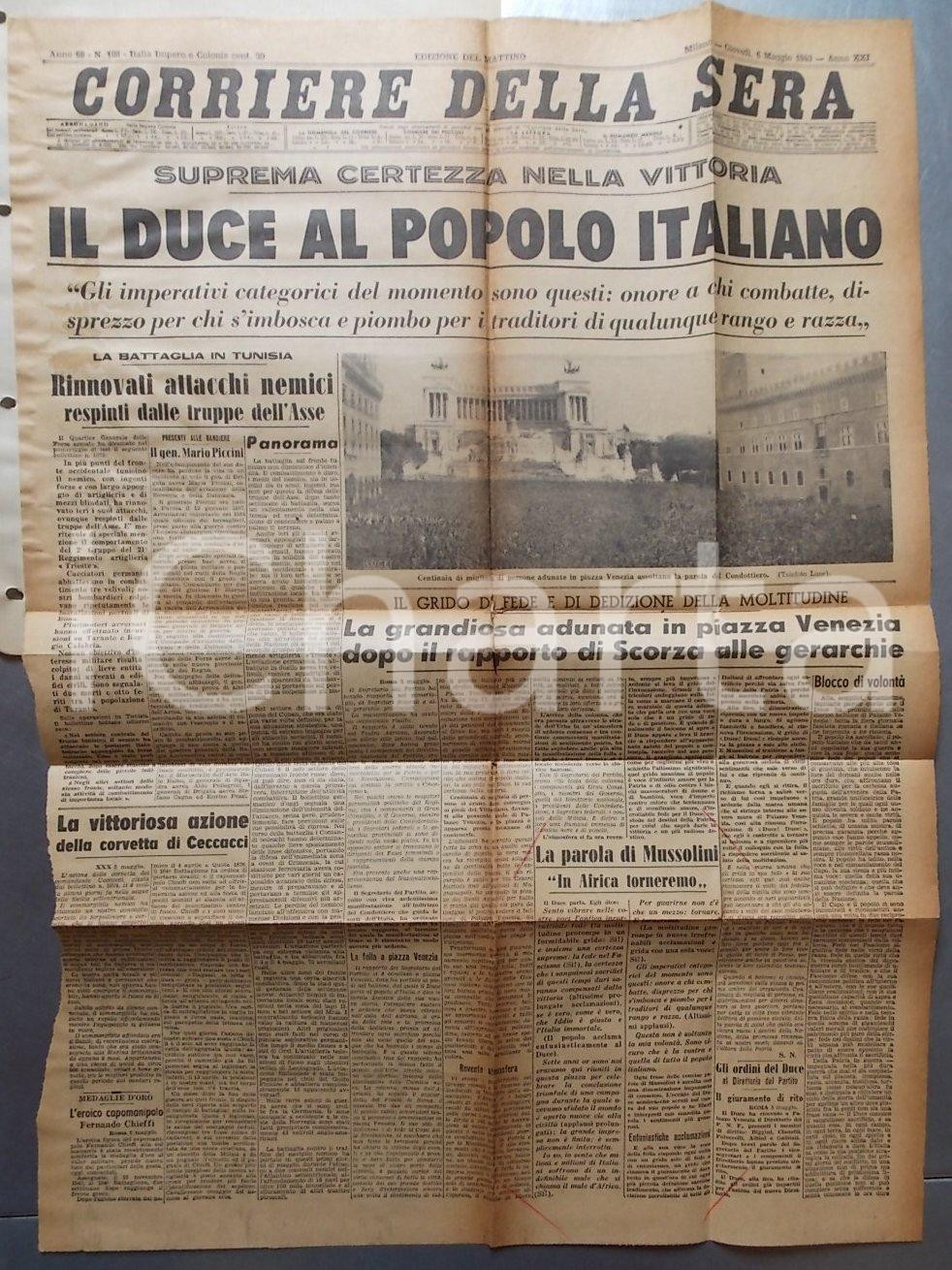 Giornale, rivista storica 1943 CORRIERE DELLA SERA WW2 Onore a chi combatte piombo a chi tradisce 1
