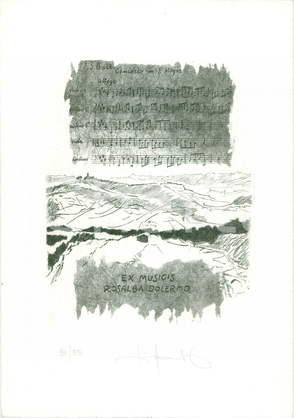 Autografo originale 2008 NINO BAUDINO Ex Libris Rosalba DOLERMO Serigrafia numerata AUTOGRAFA 1