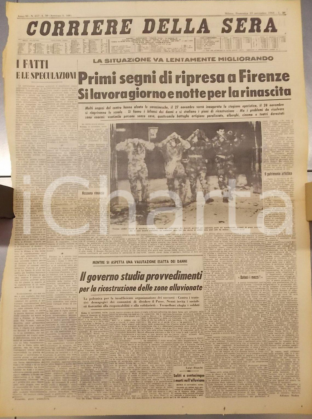 Giornale, rivista storica 1966 CORRIERE DELLA SERA Alluvione di FIRENZE Primi segni di ripresa 1